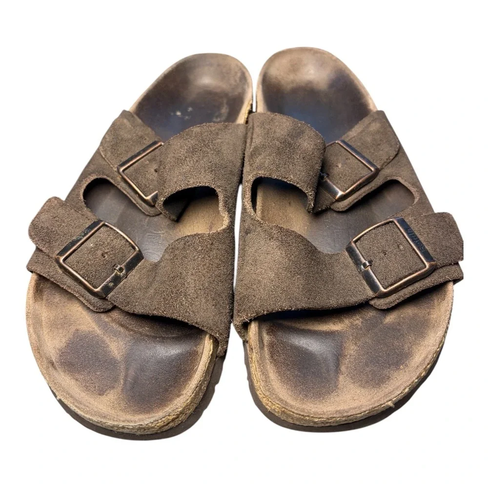 Betula by Birkenstock Dark Brown Suede Two Strap Buckle Sandals Slides Men US 10